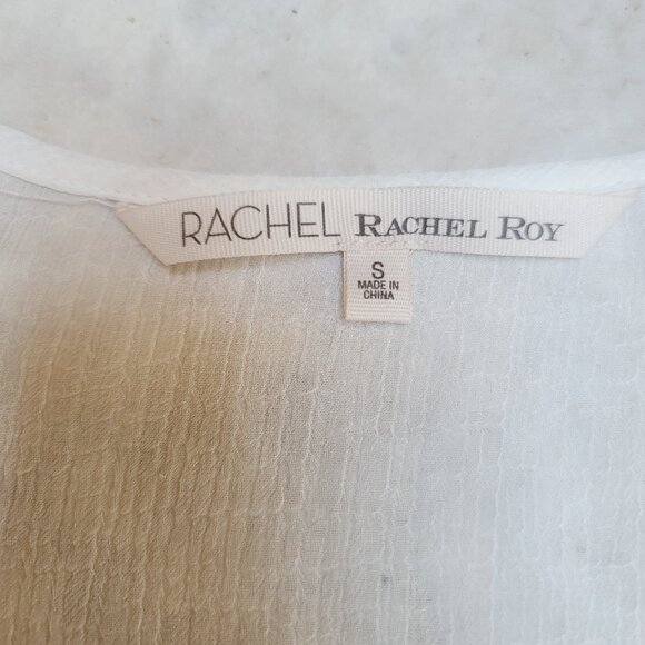 Rachel Roy ; White Blouse Top with Pink Details and Tie Neck Collar - Picture 4 of 6